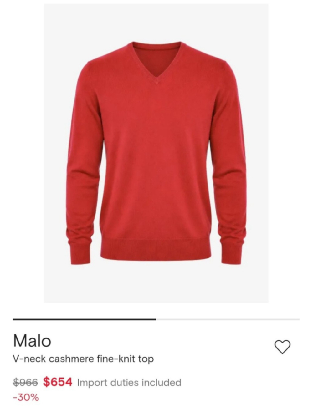 Malo 100% Cashmere V-Neck Sweater Red Men's XXL Brand New With Tags Italy
